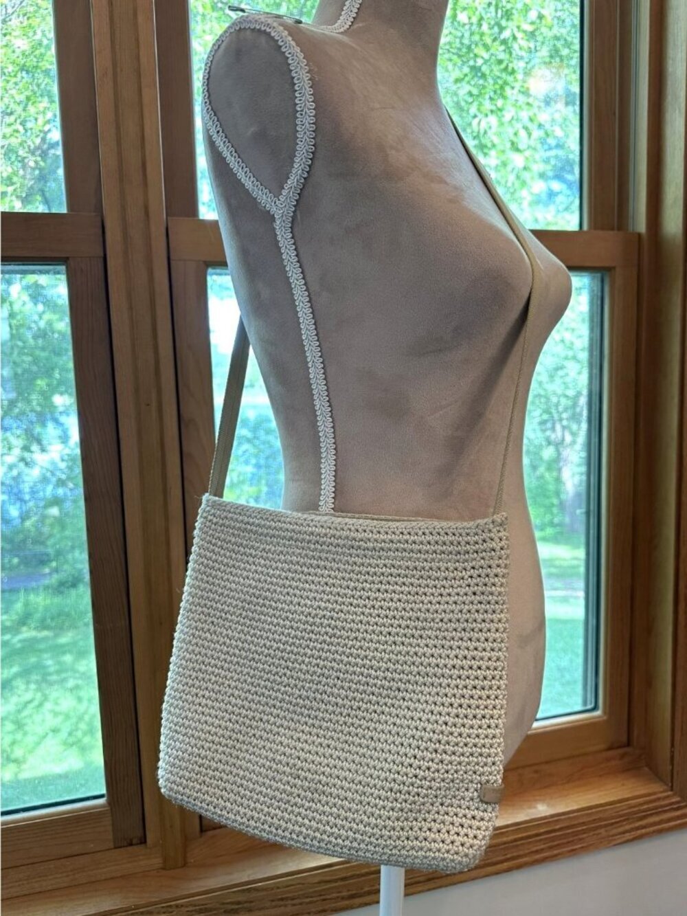 The Sak by Elliott Lucca Cream Crochet Knit Crossbody Bag Boho Minimalist Purse